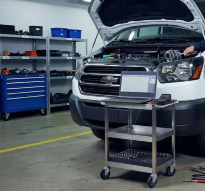 Onderhoud aan een commercieel voertuig in een professionele werkplaats