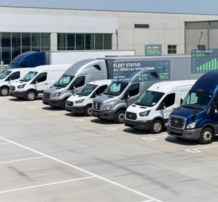 Dashboard voor modern wagenparkbeheer met bedrijfsvoertuigen