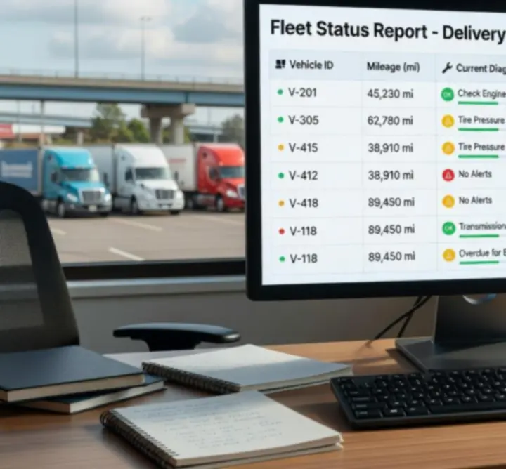Digitale fleet statusrapportage met voertuigen en technische informatie