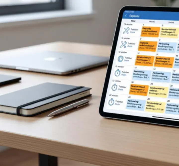 Scherm met automatische onderhoudsplanning voor bedrijfsvoertuigen