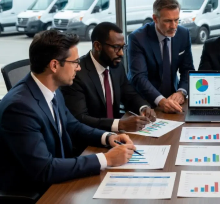Visueel rapport met grafieken voor wagenparkgebruik, rijgedrag en brandstofverbruik